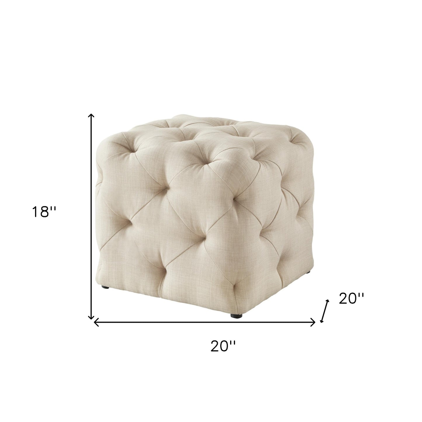 20" Beige Linen Cube Ottoman