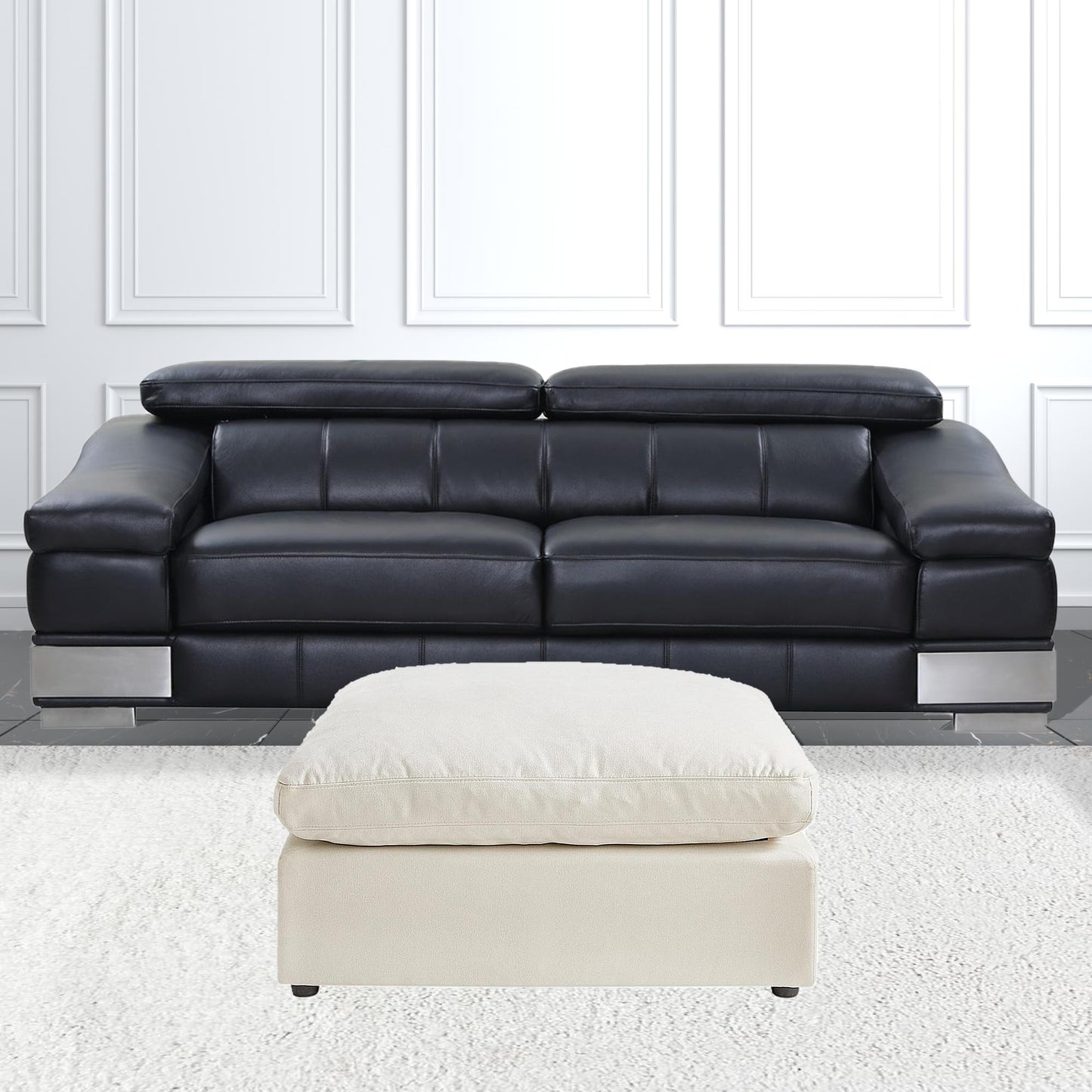 36" Charcoal Linen And Black Ottoman