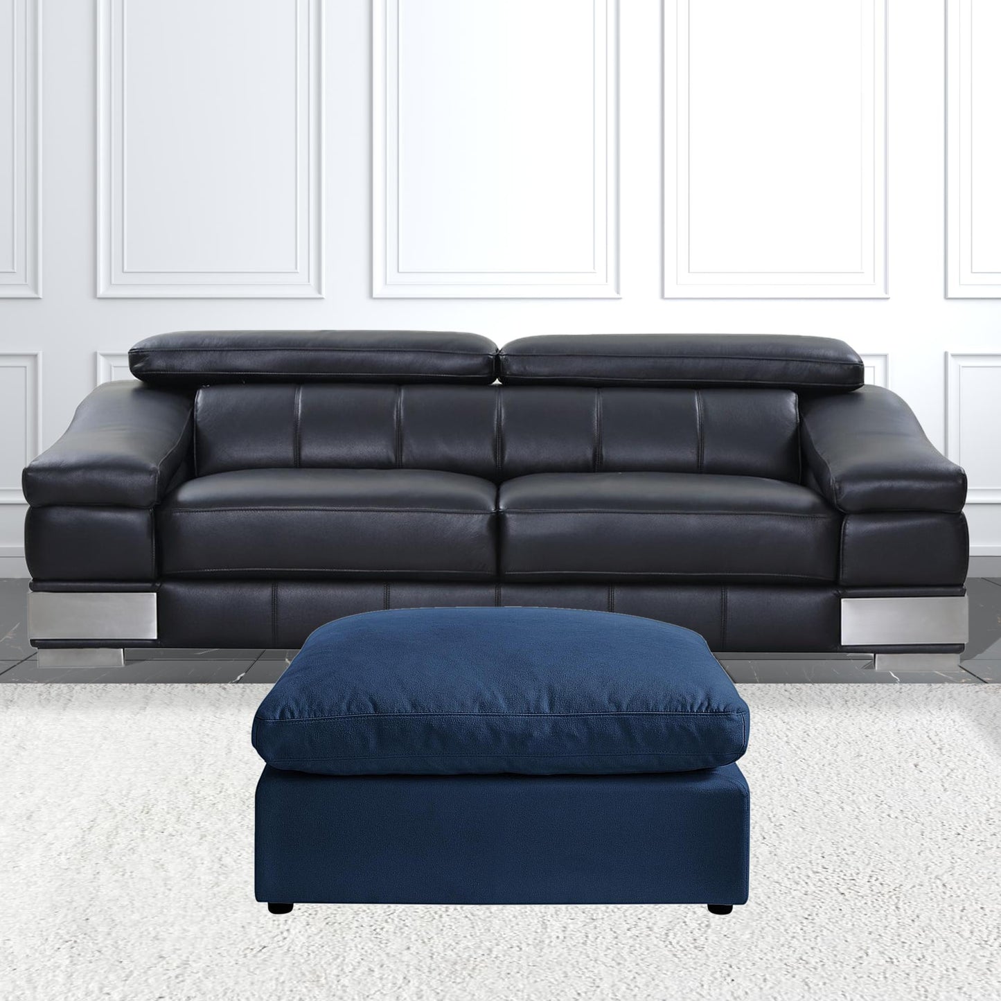 36" Charcoal Linen And Black Ottoman