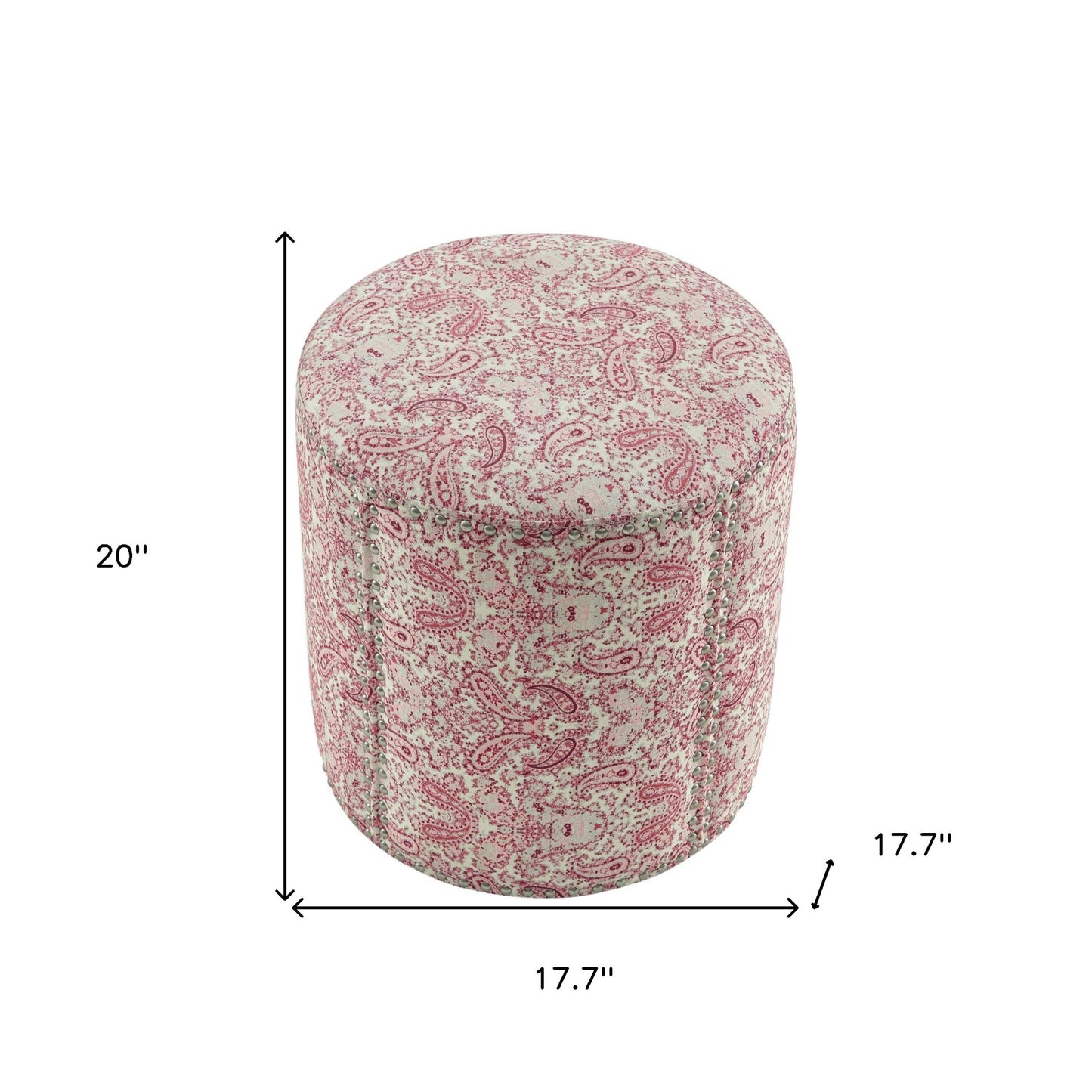 18" Blue Linen Round Floral Ottoman