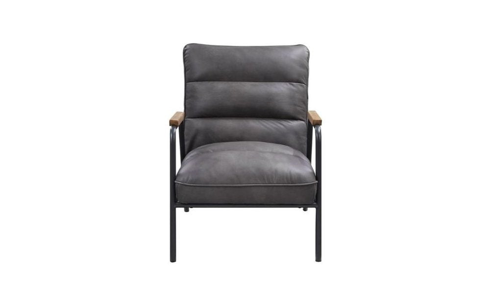 26" Gray and Black Top Grain Leather Tufted Lounge Chair