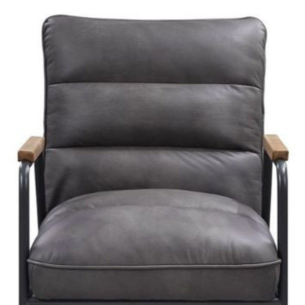26" Gray and Black Top Grain Leather Tufted Lounge Chair
