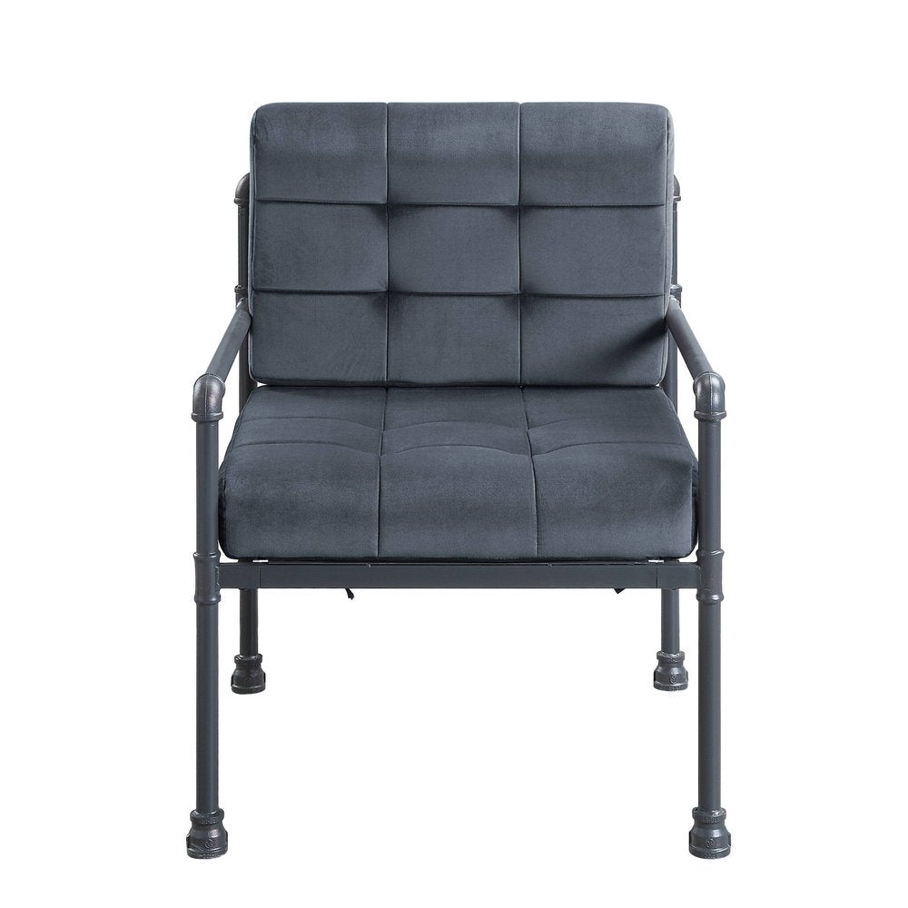 27" Gray and Steel Blue Velvet Arm Chair