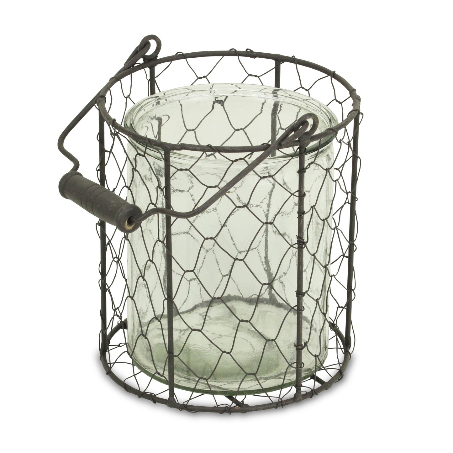 6" Brown and Clear Wire Basket and Glass Jar