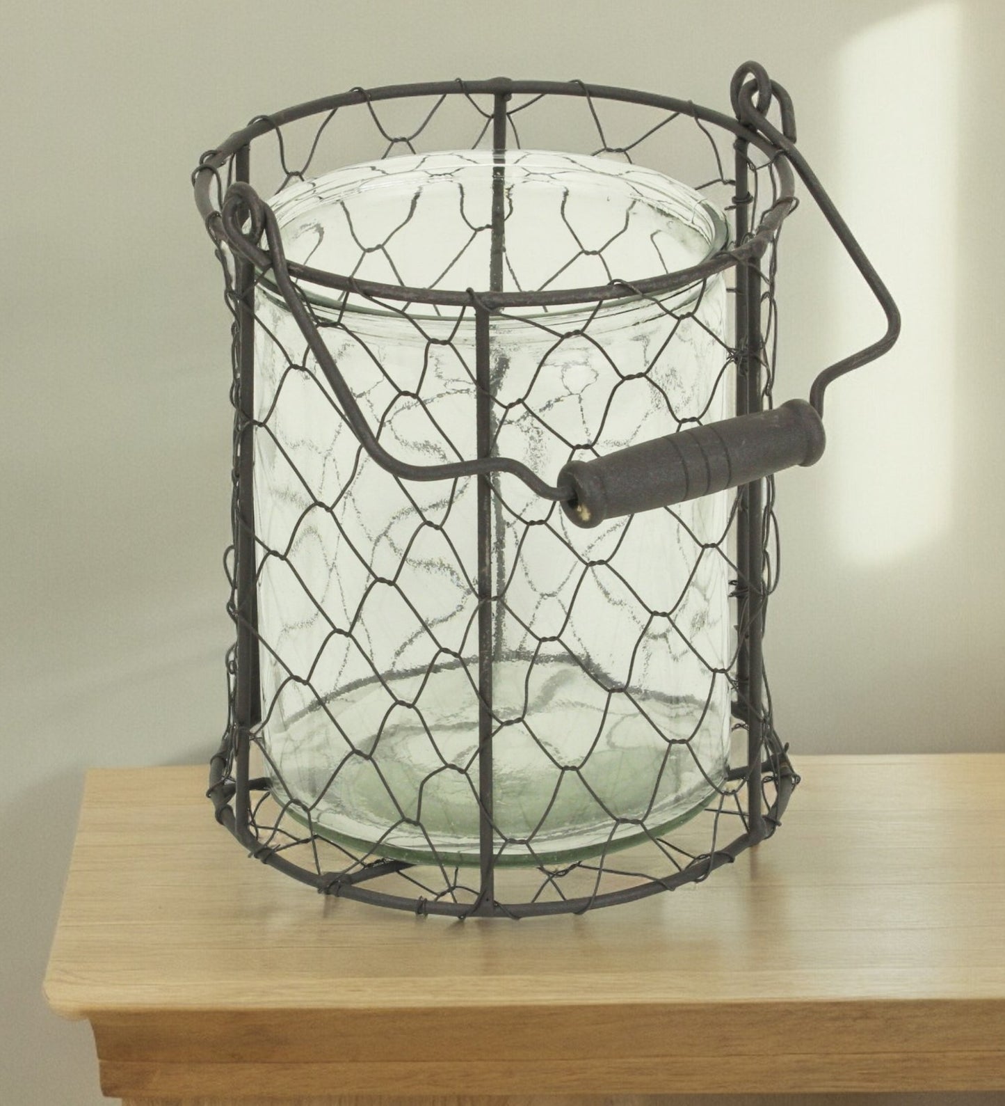 6" Brown and Clear Wire Basket and Glass Jar