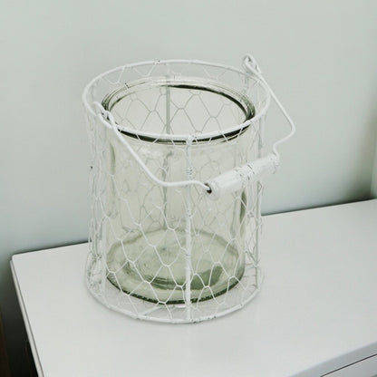 6" White and Clear Wire Basket and Glass Jar