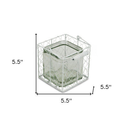 5.5" White and Clear Wire Basket Glass Jar