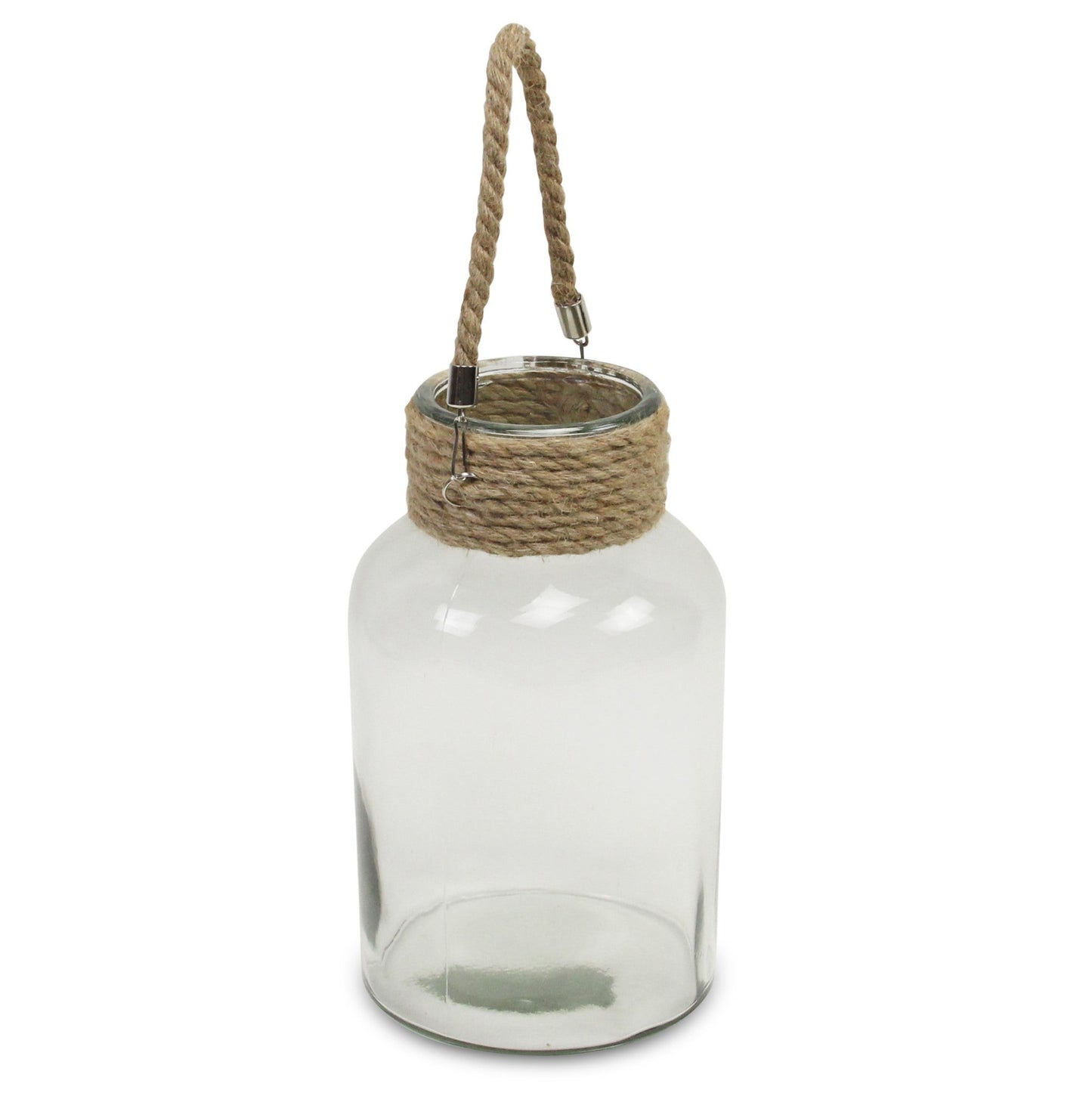 12" Clear And Brown Glass Jar with Rope