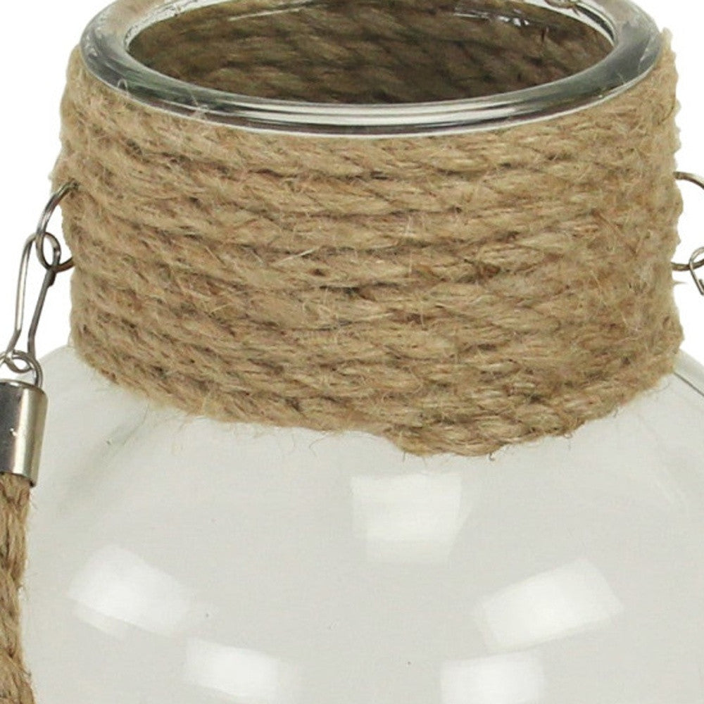 12" Clear And Brown Glass Jar with Rope