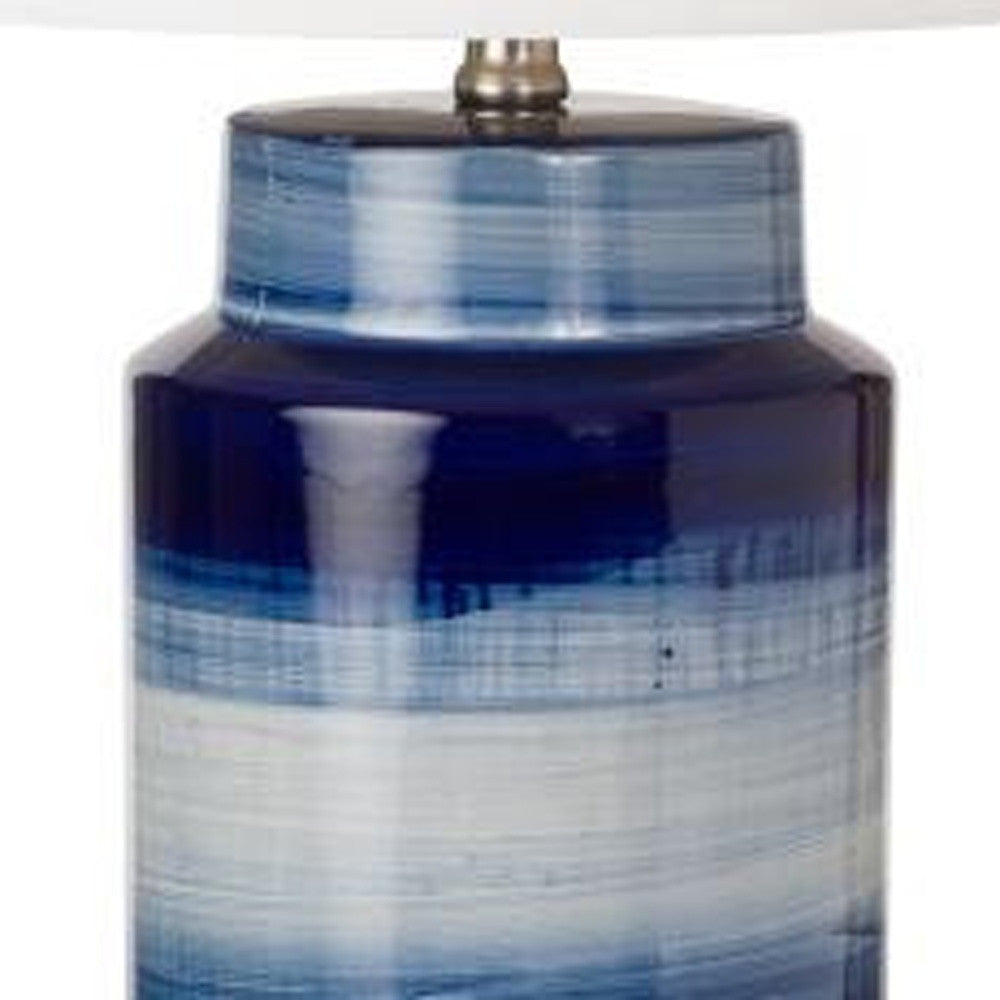 Set of Two 30" Blue and White Ceramic Cylinder Table Lamps With White Drum Shade