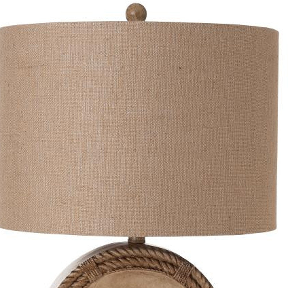 Set of Two 31" Brown Novelty Table Lamps With Tan Drum Shade