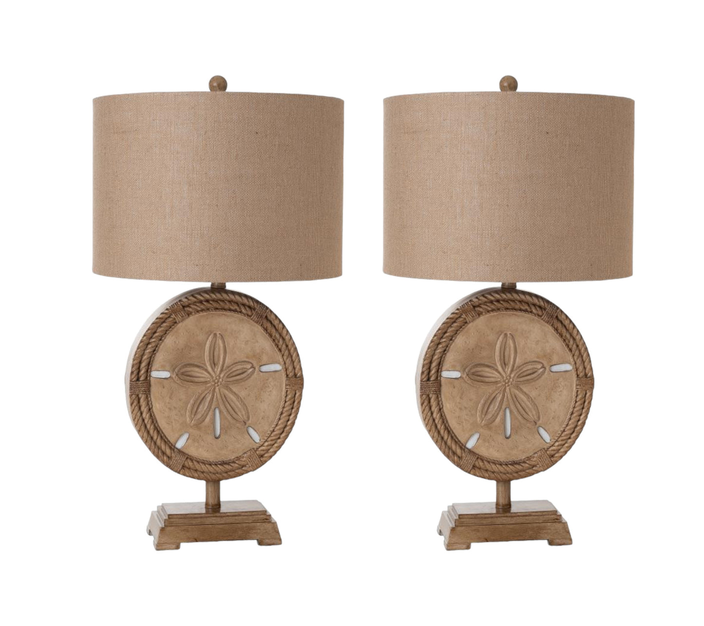 Set of Two 31" Brown Novelty Table Lamps With Tan Drum Shade