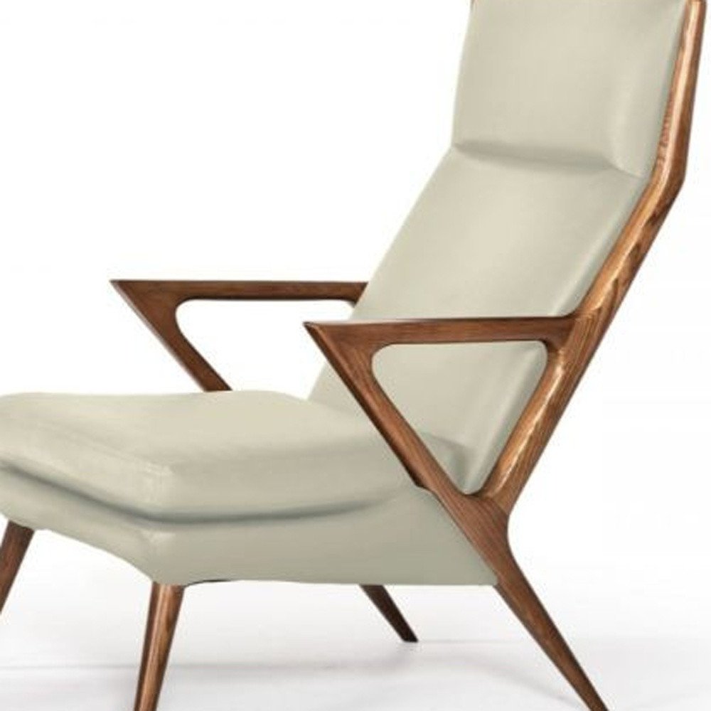 26" Beige And Brown Faux Leather Lounge Chair With Ottoman