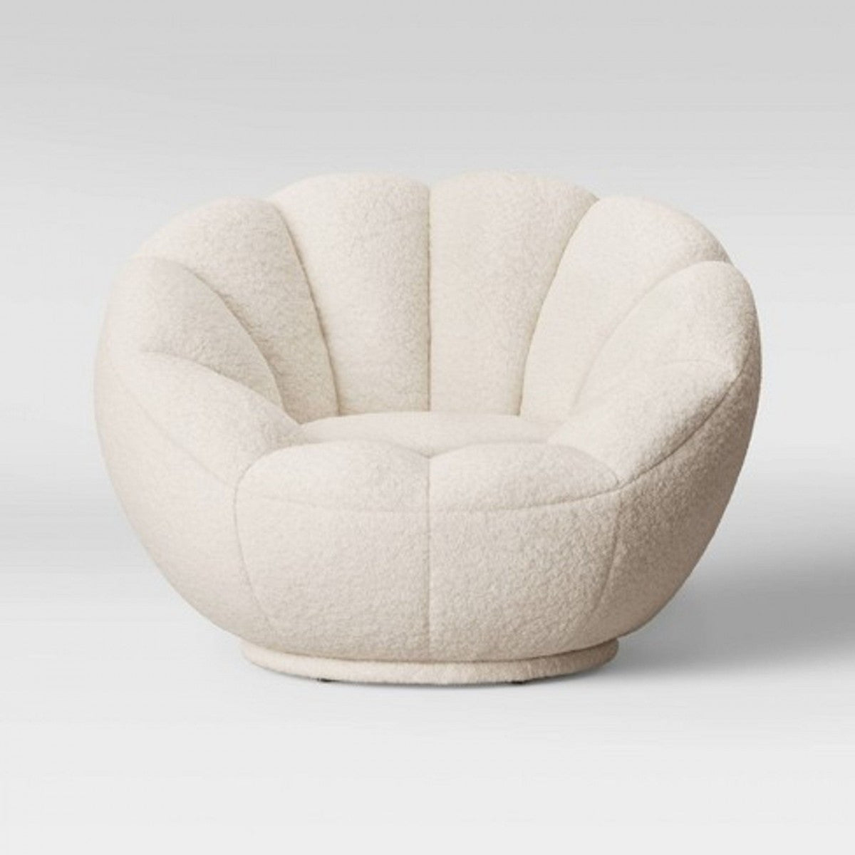 24" White Sherpa And Silver Clamshell Swivel Barrel Chair