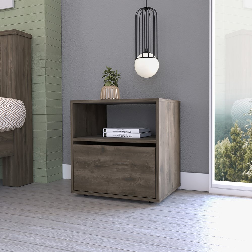 20" Dark Brown Wood Nightstand