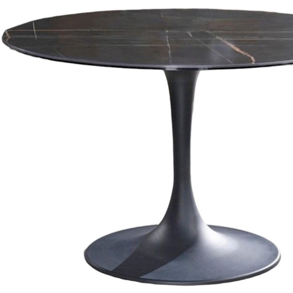 47" Black Rounded Ceramic And Metal Pedestal Base Dining Table