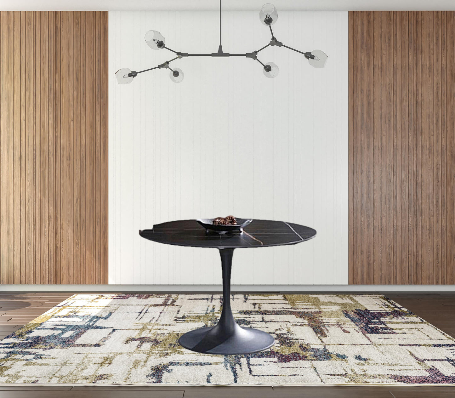 47" Black Rounded Ceramic And Metal Pedestal Base Dining Table