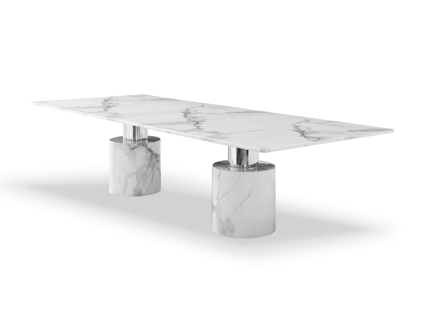 180" White Marble Double Pedestal Base Dining Table