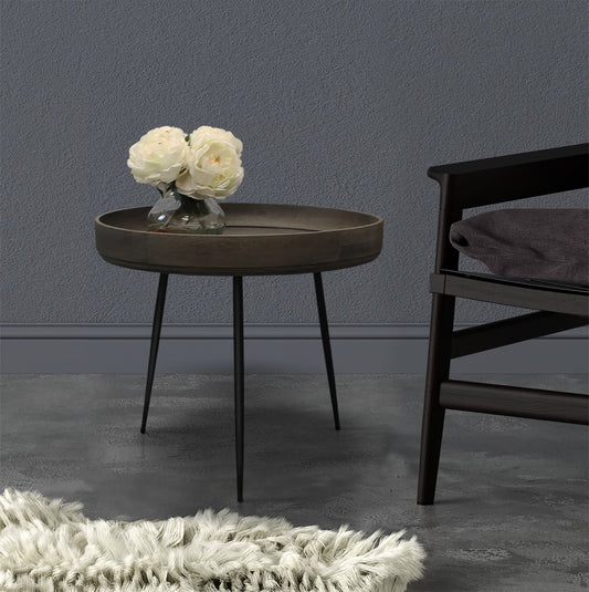 18" black and gray solid wood and iron round end table