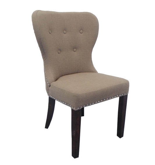 32" Taupe And Dark Brown Linen Tufted Side Chair