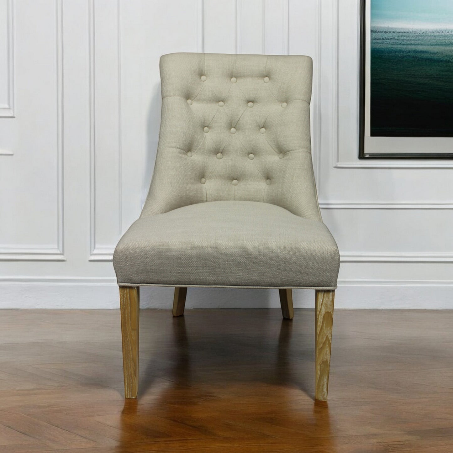 28" Taupe And Natural Upholstered Tufted Side Chair