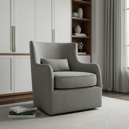 30" Gray Polyester Blend Solid Color Swivel Arm Chair