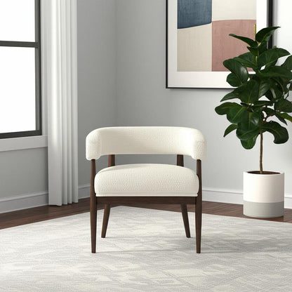 29" Ivory Polyester Blend And Brown Solid Color Arm Chair