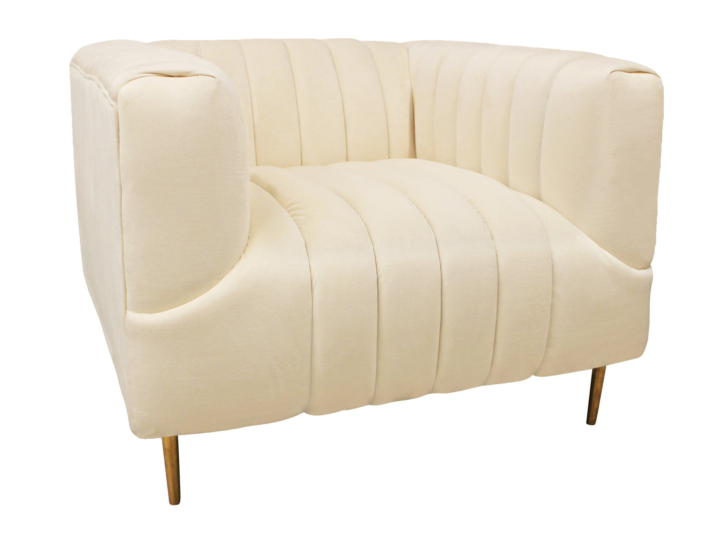 37" Ivory Velvet And Gold Solid Color Lounge Chair