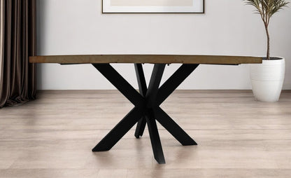 72" Gray Beige And Black Solid Wood And Iron Round Dining Table