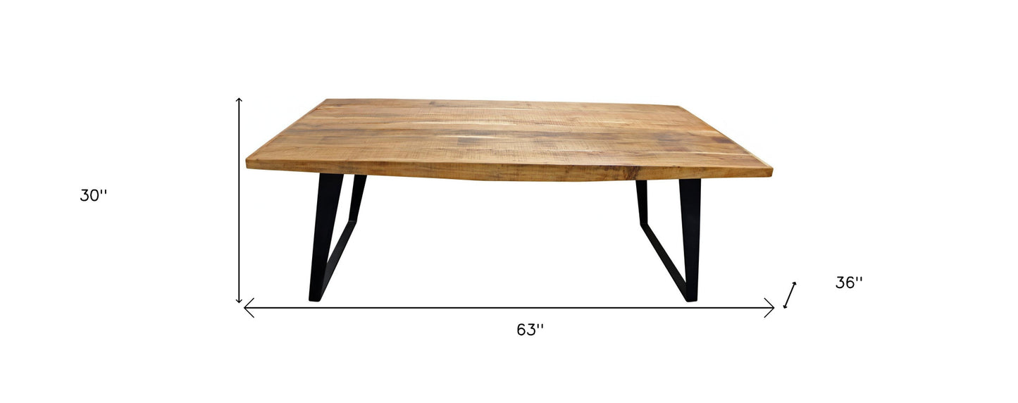 63" Natural And Black Solid Wood And Iron Sled Base Dining Table