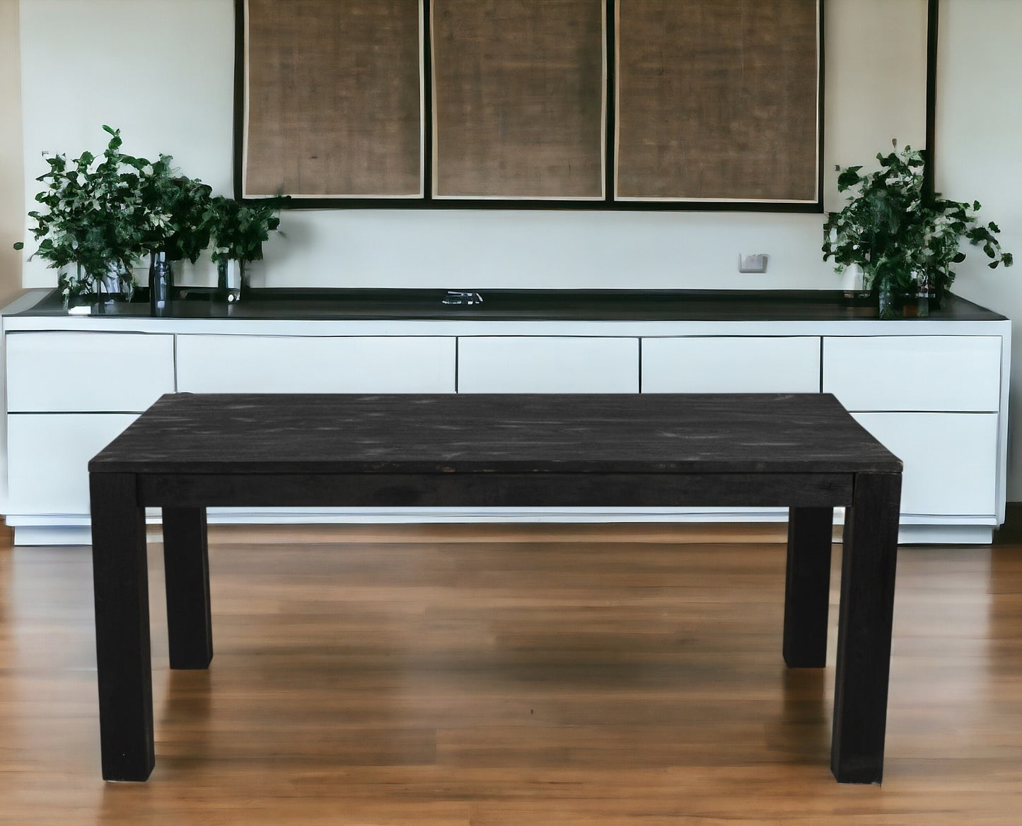 84" Dark Gray Rectangular Solid Wood Dining Table