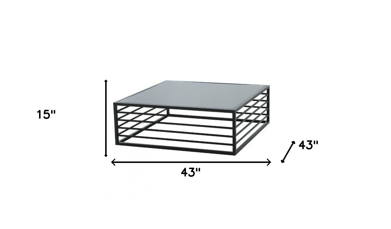 43" Black And Smoked Glass Square Coffee Table