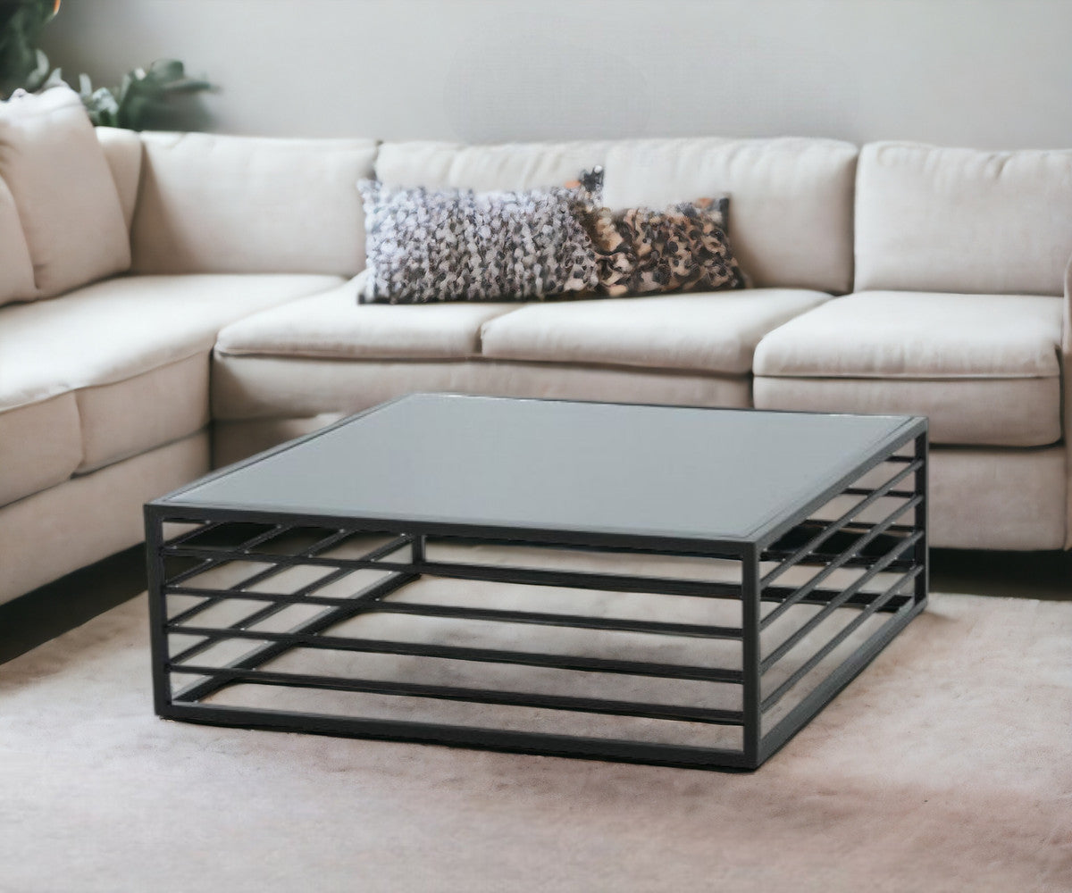 43" Black And Smoked Glass Square Coffee Table