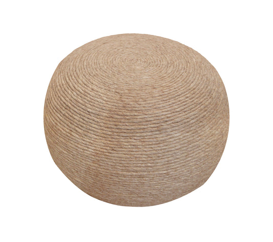 20" Beige Wool Round Ribbed Pouf Ottoman