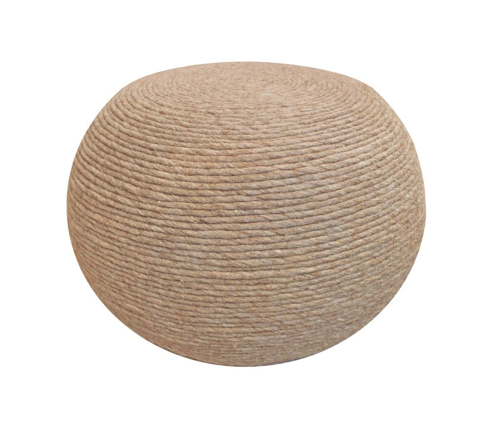 20" Beige Wool Round Ribbed Pouf Ottoman