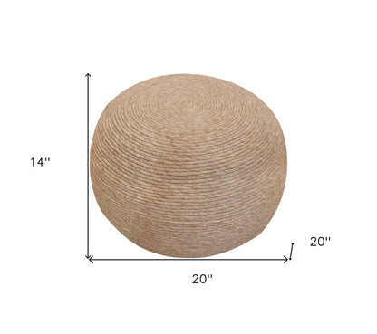 20" Beige Wool Round Ribbed Pouf Ottoman