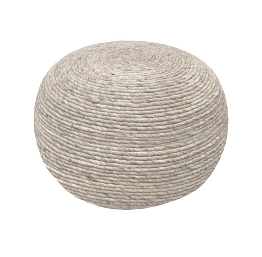 20" Gray Wool Round Ribbed Pouf Ottoman