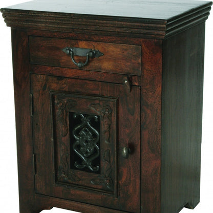 30" Dark Brown Solid Wood One Drawer Nightstand