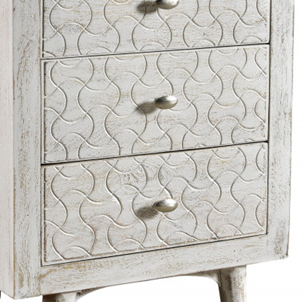 30" White Three Drawer Nightstand