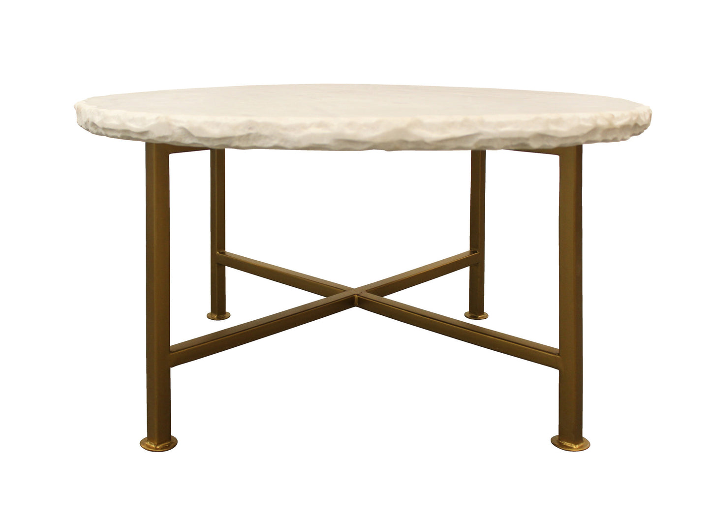 30" Brass And Ivory Genuine Marble Round Coffee Table