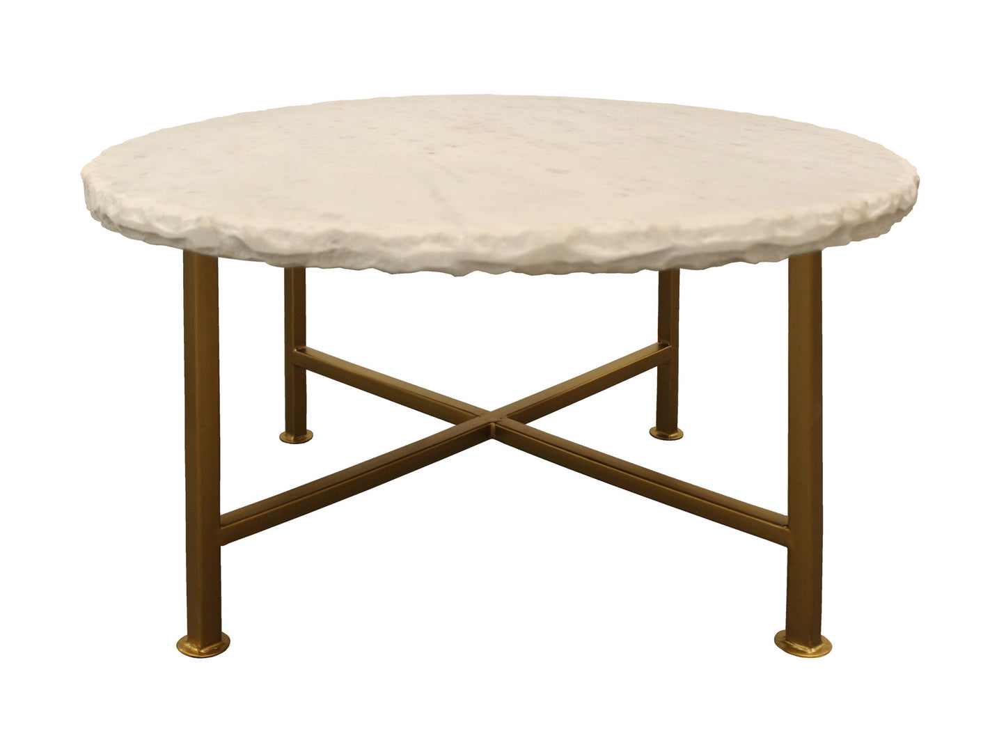 30" Brass And Ivory Genuine Marble Round Coffee Table