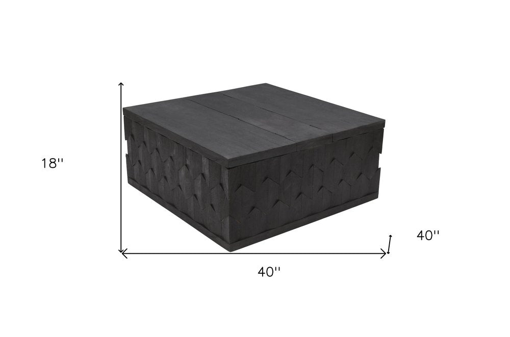 40" Dark Gray Solid Wood Square Distressed Solid Trunk Coffee Table