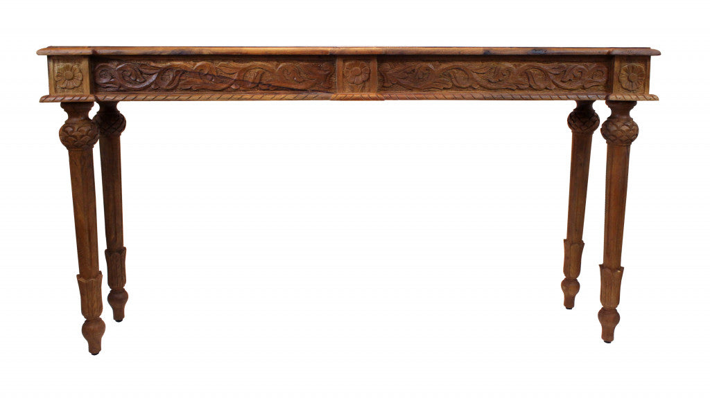 54" Brown Solid Wood Distressed Console Table