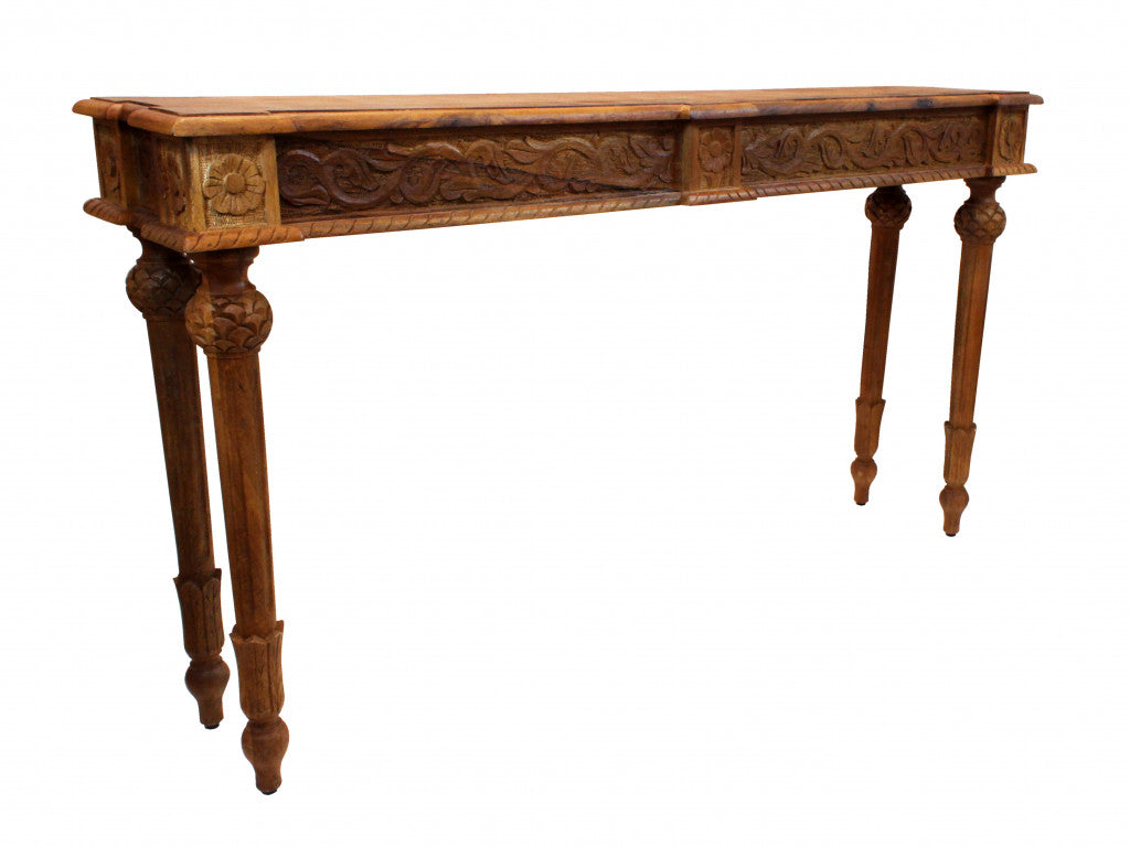 54" Brown Solid Wood Distressed Console Table