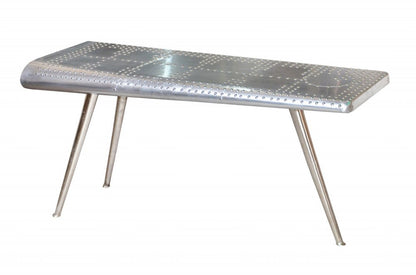 56" Silver Aluminum and Solid Wood Three Leg Console Table