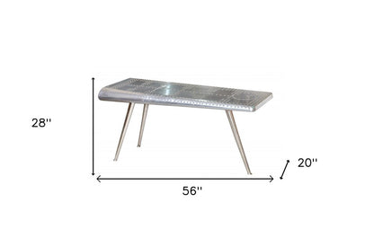 56" Silver Aluminum and Solid Wood Three Leg Console Table