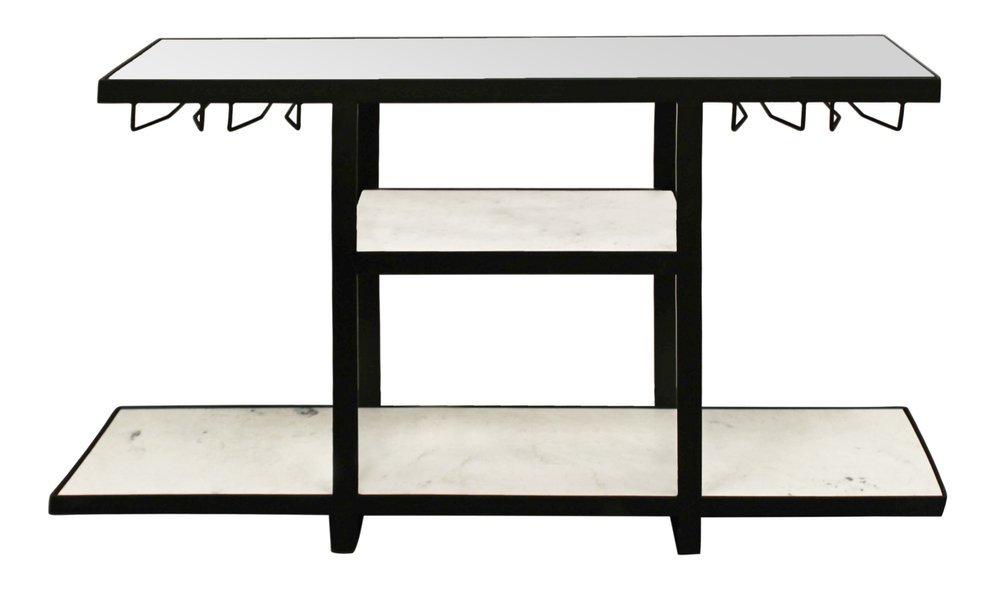 58" White and Black Genuine Marble Floor Shelf Console Table Two Shelves