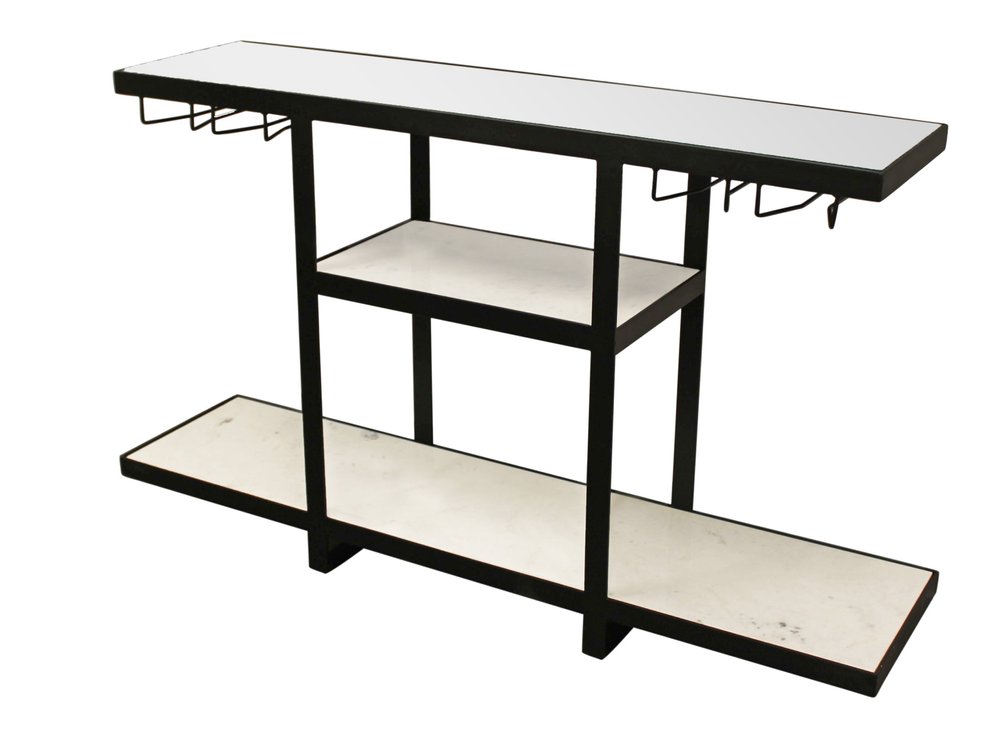 58" White and Black Genuine Marble Floor Shelf Console Table Two Shelves