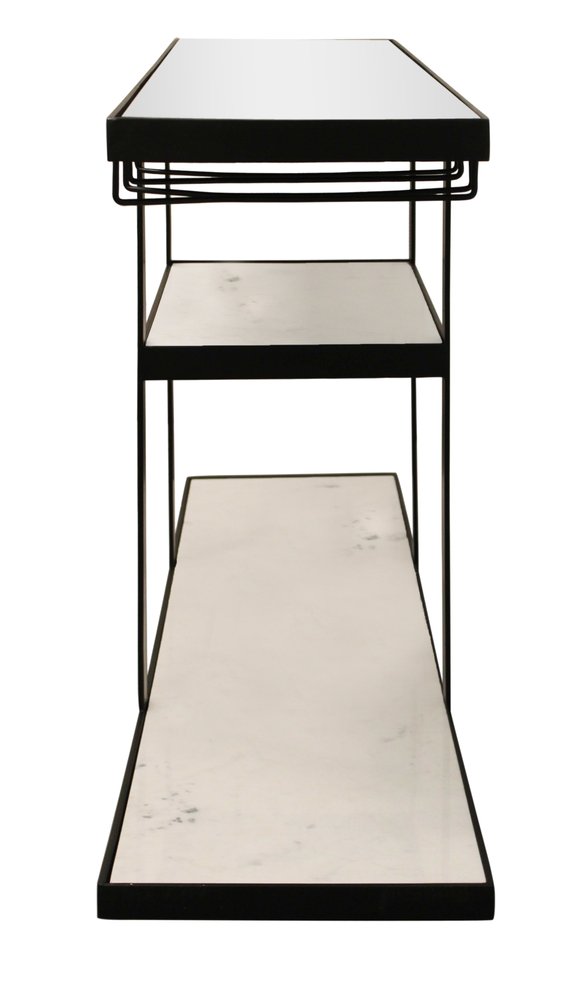 58" White and Black Genuine Marble Floor Shelf Console Table Two Shelves