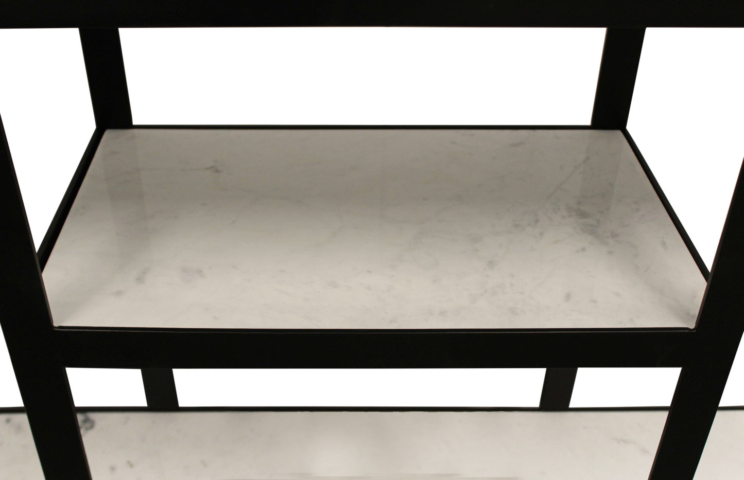 58" White and Black Glass Floor Shelf Console Table With Storage